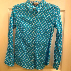 100 % cotton. Slightly worn. Looks like a Lily Pulitzer